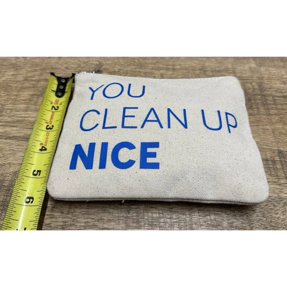 Birchbox women beige canvas zip cosmetic pouch